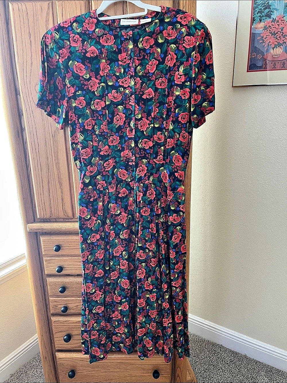 Vintage Liz Claiborne Feminine Floral Maxi Dress in Blue, Red , Orange Size 12